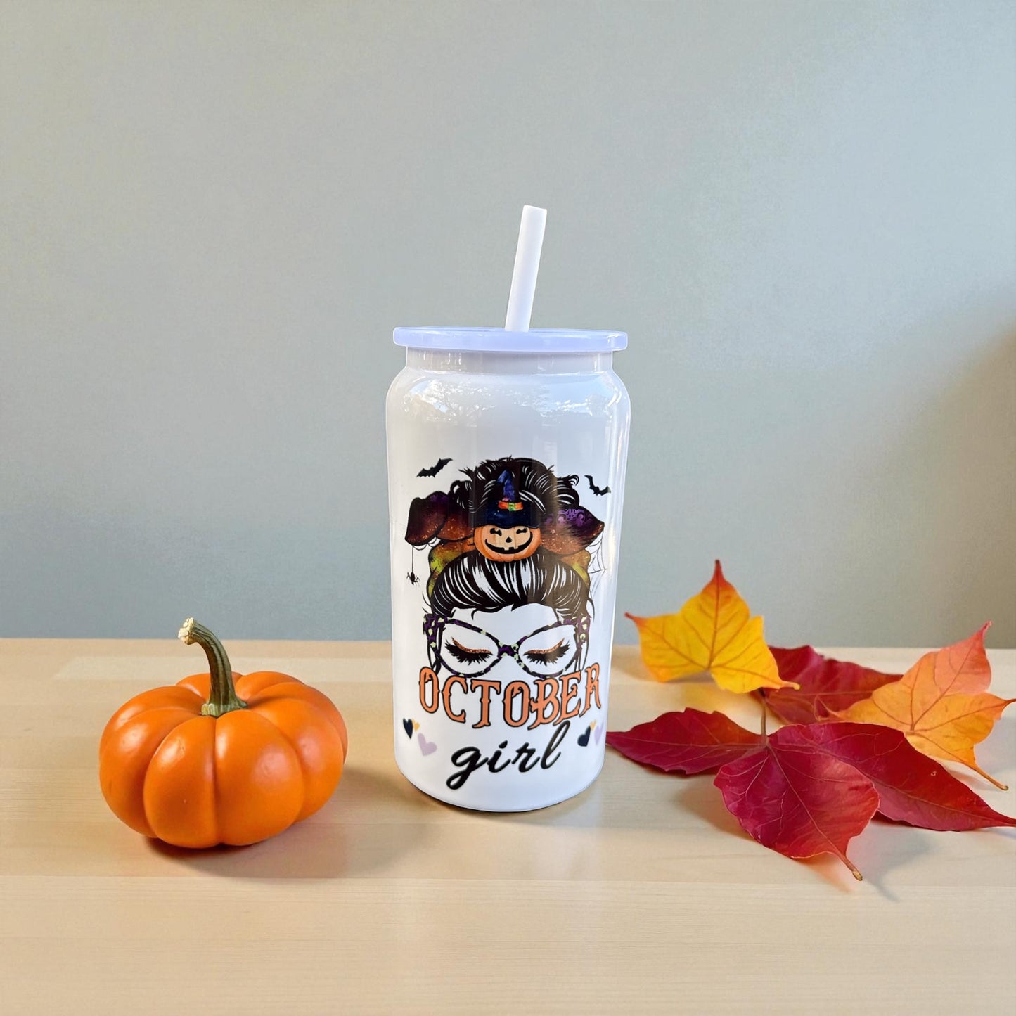 October Girl Tumbler – Halloween Stainless Steel Beer Can Cup with Straw