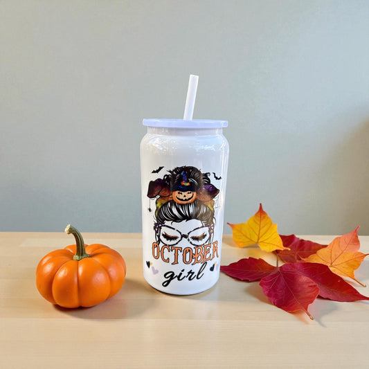 October Girl Tumbler – Halloween Stainless Steel Beer Can Cup with Straw