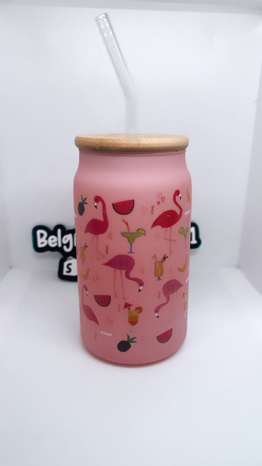 Tropical Flamingo Beer Can Glass