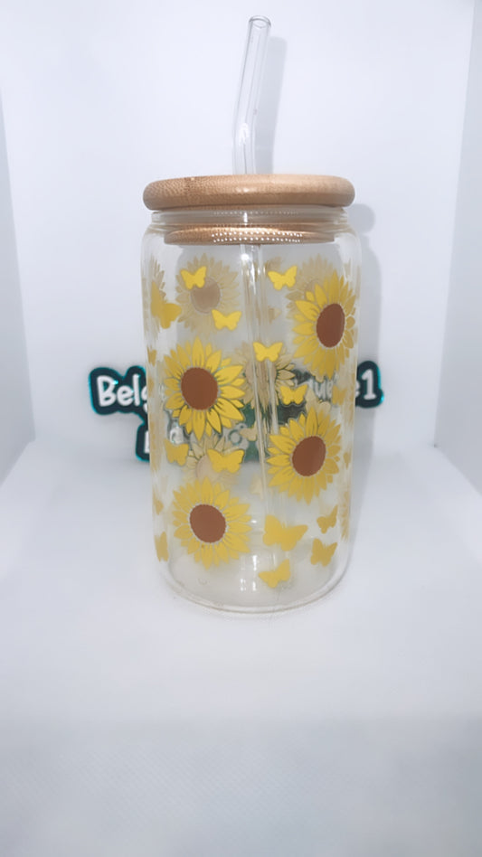 Golden Bloom Sunflower Glass Cup.