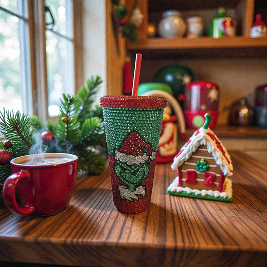 Grinch Bling Rhinestone Christmas Tumbler – Handcrafted